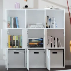 Libreria moderna 110,5 cm con 3 ante bianco opaco LBT17