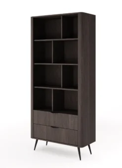 Libreria moderna 88x194 cm con 8 vani e 2 cassetti quercia scuro LBLK3