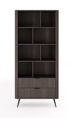 Libreria moderna 88x194 cm con 8 vani e 2 cassetti quercia scuro LBLK3