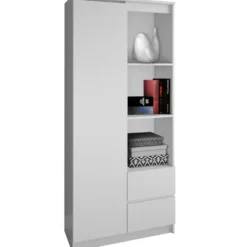 Libreria moderna 80x180x35 cm con anta e cassetti bianca LBT7