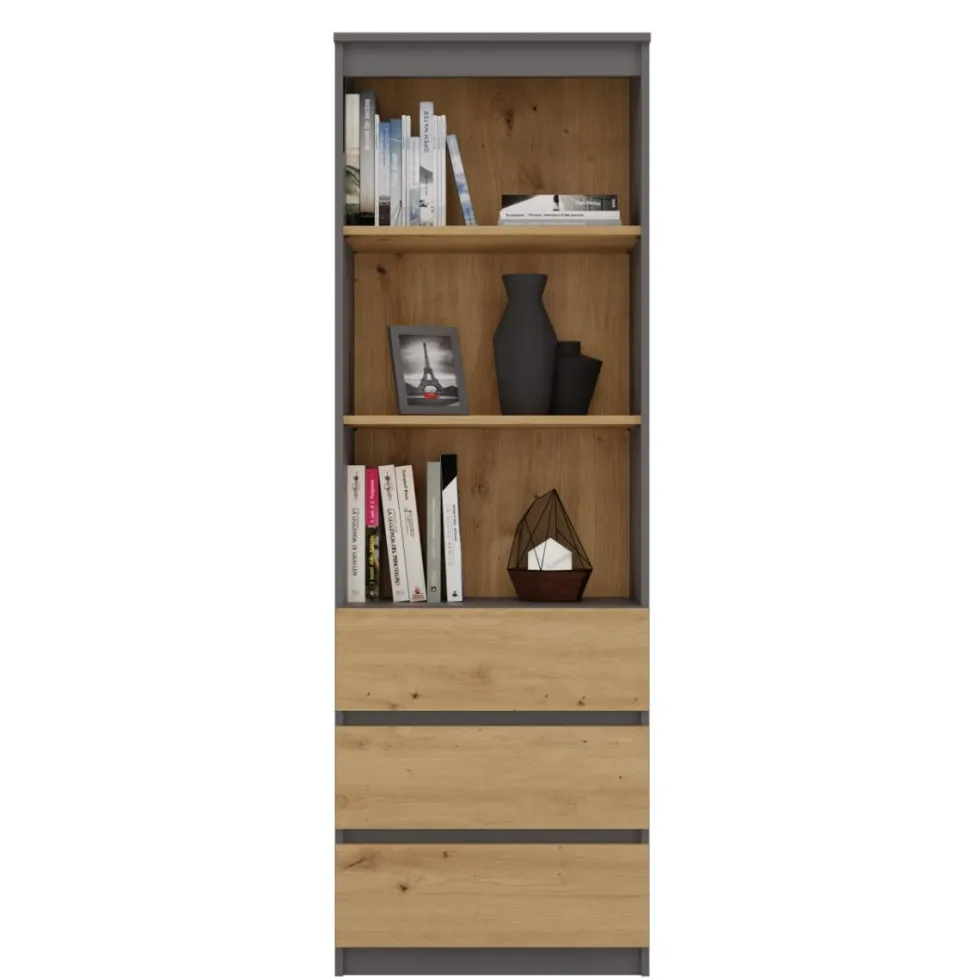 Libreria moderna 60x180x35 cm con cassetti rovere e antracite LBT6