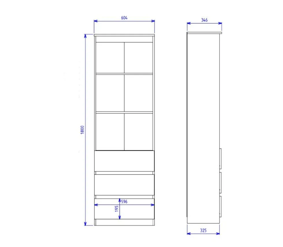 Libreria moderna 60x180x35 cm con cassetti rovere e antracite LBT6