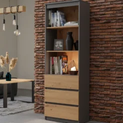 Libreria moderna 60x180x35 cm con cassetti rovere e antracite LBT6
