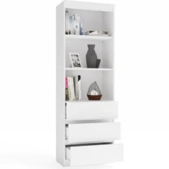 Libreria moderna 60x180x35 cm con cassetti bianca LBT6