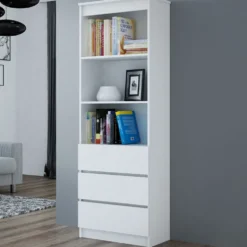 Libreria moderna 60x180x35 cm con cassetti bianca LBT6
