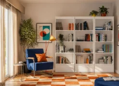 Libreria moderna 65x183x37 cm con cassetto bianco opaco LBT24