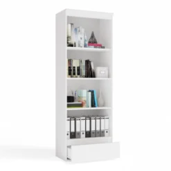 Libreria moderna 65x183x37 cm con cassetto bianco opaco LBT24