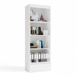 Libreria moderna 65x183x37 cm con cassetto bianco opaco LBT24