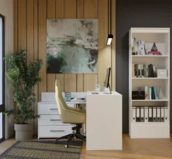 Libreria moderna 65x183x37 cm con cassetto bianco opaco LBT24