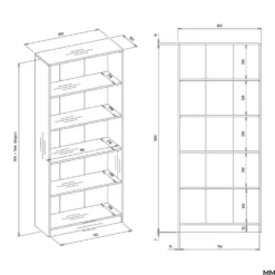 Libreria moderna 80x182x30 cm con 4 ripiani rovere e nero LBT3