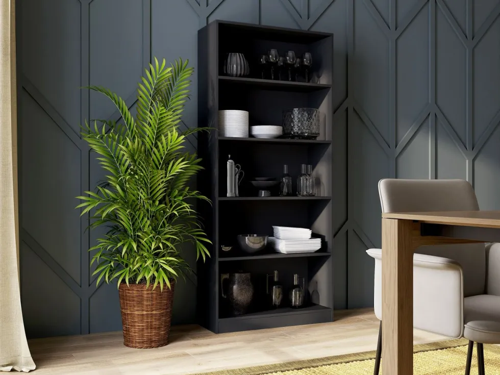 Libreria moderna 80x182x30 cm con 4 ripiani nera LBT3