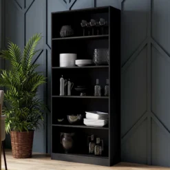 Libreria moderna 80x182x30 cm con 4 ripiani nera LBT3