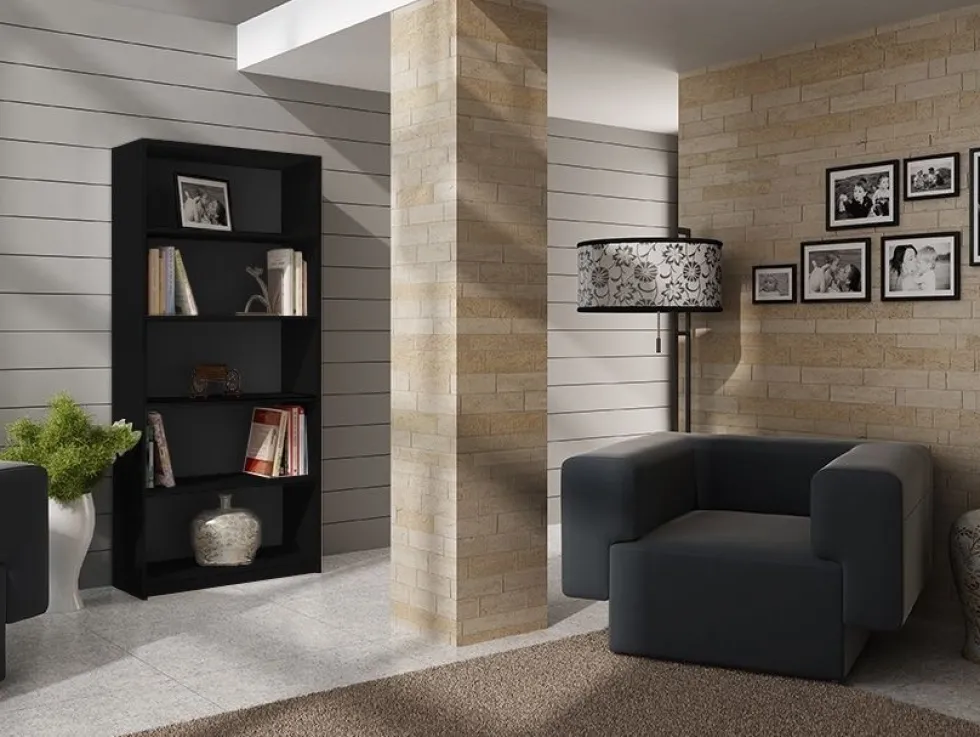 Libreria moderna 80x182x30 cm con 4 ripiani nera LBT3