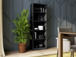 Libreria moderna 60x182x30 cm con 4 ripiani nera LBT2