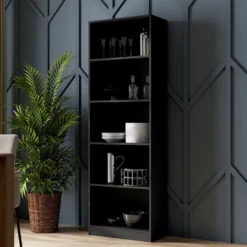Libreria moderna 60x182x30 cm con 4 ripiani nera LBT2