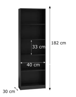 Libreria moderna 182x40x30 cm con 4 ripiani nera LBT1