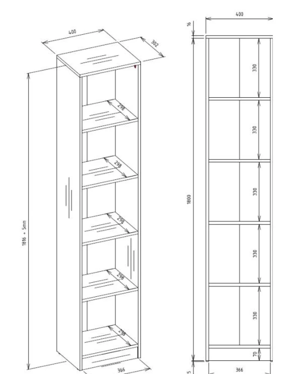 Libreria moderna 182x40x30 cm con 4 ripiani rovere naturale LBT1