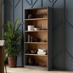 Libreria moderna 80x182x30 cm con 4 ripiani rovere e antracite LBT3