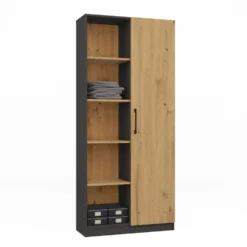 Libreria moderna 80x182x30 cm con vani a giorno e anta rovere e antracite LBT8