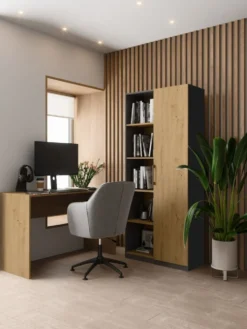 Libreria moderna 80x182x30 cm con vani a giorno e anta rovere e antracite LBT8