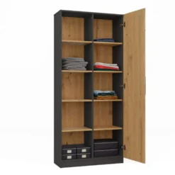 Libreria moderna 80x182x30 cm con vani a giorno e anta rovere e antracite LBT8
