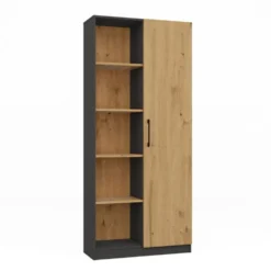 Libreria moderna 80x182x30 cm con vani a giorno e anta rovere e antracite LBT8