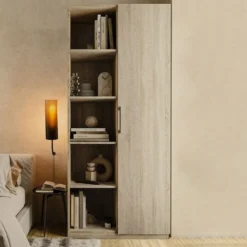 Libreria moderna 80x182x30 cm con vani a giorno e anta rovere chiaro LBT8