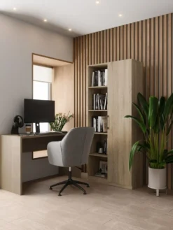 Libreria moderna 80x182x30 cm con vani a giorno e anta rovere chiaro LBT8