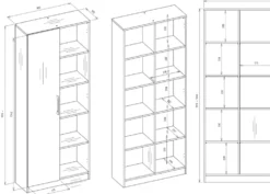 Libreria moderna 80x182x30 cm con vani a giorno e anta rovere chiaro LBT8