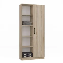 Libreria moderna 80x182x30 cm con vani a giorno e anta rovere chiaro LBT8