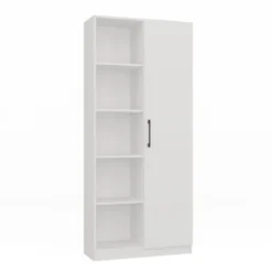 Libreria moderna 80x182x30 cm con vani a giorno e anta bianca LBT8