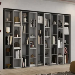 Libreria 252x186 cm con 45 vani grigia LBL2