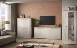 Madia da soggiorno 4 ante 211x88 cm bianco effetto legno e rovere ML59