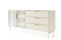 Madia da soggiorno moderna con ante in vetro temperato e luce LED cashmere MALK41