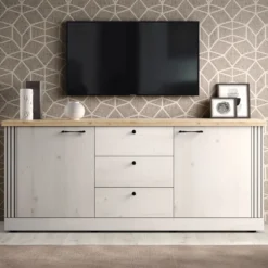 Madia da soggiorno 211x88 cm bianco effetto legno e rovere ML57