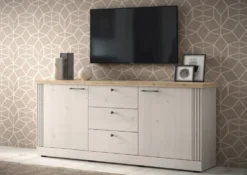 Madia da soggiorno 211x88 cm bianco effetto legno e rovere ML57