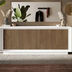 Madia moderna a 4 ante 207x80 cm bianco opaco e rovere scuro ML56