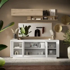 Madia moderna a 4 ante 207x80 cm bianco opaco ML56