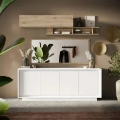 Madia moderna a 4 ante 207x80 cm bianco opaco ML56