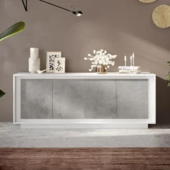 Madia moderna a 4 ante 207x80 cm bianco opaco e cemento ML56