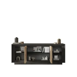 Madia moderna a 4 ante 207x80 cm grafite e rovere chiaro ML56