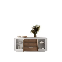 Madia moderna 2 ante 184x80 cm bianco opaco e rovere scuro ML55