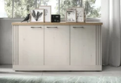 Madia moderna 3 ante 164x88 cm bianco effetto legno e rovere ML58