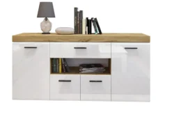 Madia moderna bianco lucido e rovere MI6