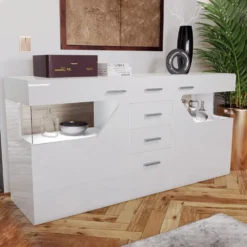 Madia moderna chic con LED bianca lucida MI8