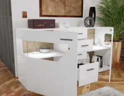 Madia moderna chic con LED bianca lucida MI8