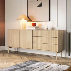 Madia moderna 187 cm con ante push to open rovere chiaro MALK46