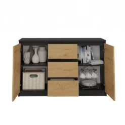 Madia moderna 120 cm con cassetti e ante rovere e antracite MT8