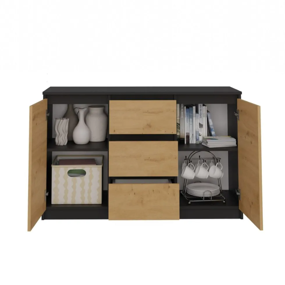 Madia moderna 120 cm con cassetti e ante rovere e antracite MT8