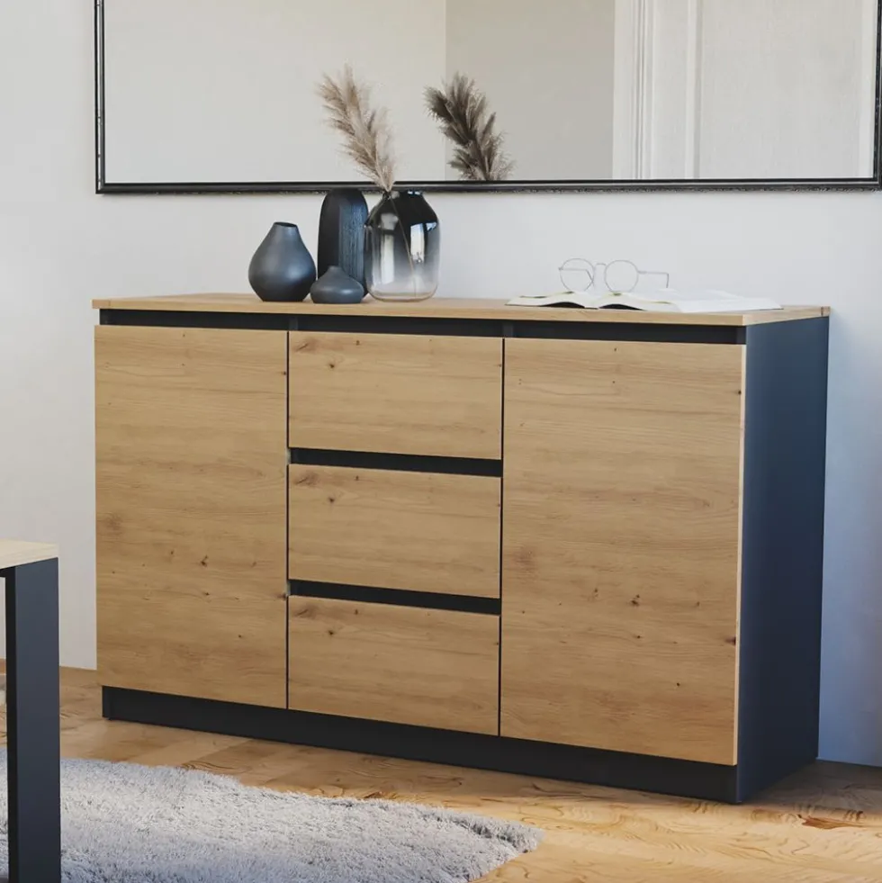 Madia moderna 120 cm con cassetti e ante rovere e antracite MT8
